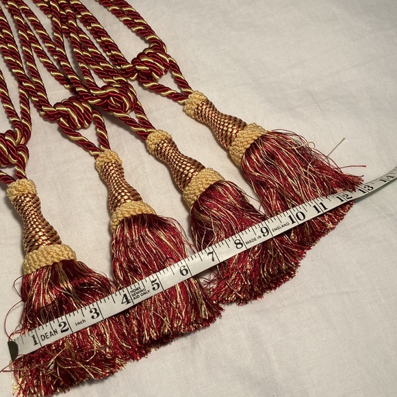 Drapery tie back (4) rope and tassels gold burgundy - Picture 16 of 16